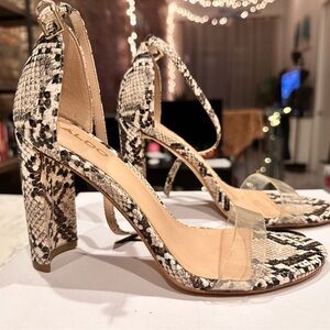 Aldo Snake Skin Ankle Strap Stiletto Heels Sandal 6.5
